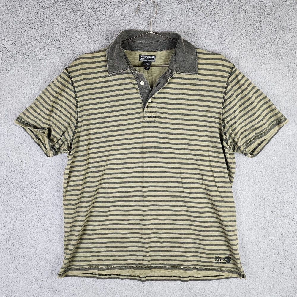 Lucky Brand Vintage Inspired Men’s Green Striped Polo Size XL - Good Luck